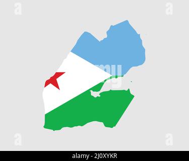 Djibouti Map Flag. Map of Djibouti with the Djiboutian country banner. Vector Illustration. Stock Vector