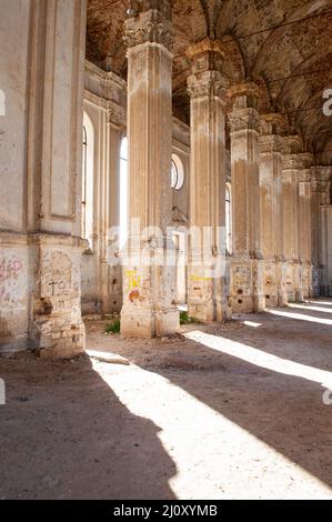 An old abandoned and half-destroyed lutheran church. Lutheran church in Odessa region, Ukraine. Stock Photo