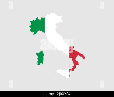Italy Map Flag. Map of the Italian Republic with the Italian country banner. Vector Illustration. Stock Vector