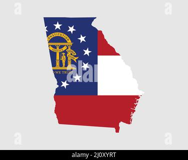 Georgia Map Flag. Map of GA, USA with the state flag. United States, America, American, United States of America, US State Banner. Vector illustration Stock Vector
