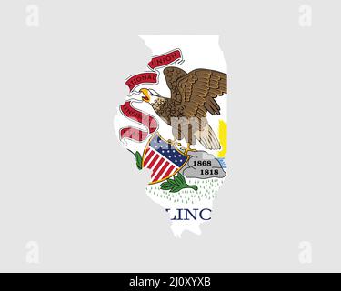 Illinois Map Flag. Map of IL, USA with the state flag. United States, America, American, United States of America, US State Banner. Vector illustratio Stock Vector