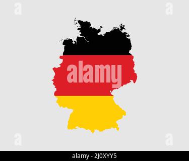 Germany Map Flag. Map of the Federal Republic of Germany with the German country banner. Vector Illustration. Stock Vector