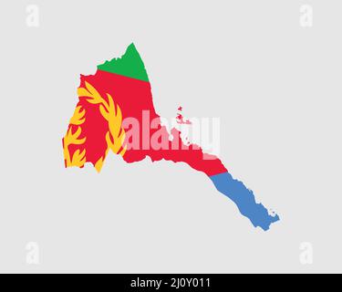 Eritrea Map Flag. Map of Eritrea with the Eritrean country banner. Vector Illustration. Stock Vector