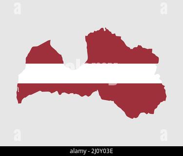 Latvia Map Flag. Map of the Republic of Latvia with the Latvian country banner. Vector Illustration. Stock Vector