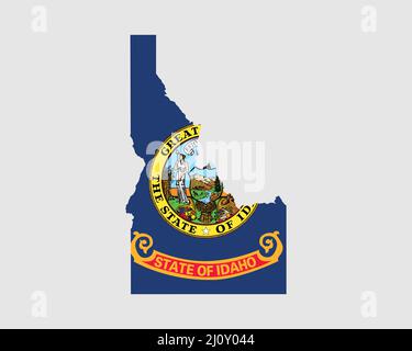 Idaho Map Flag. Map of ID, USA with the state flag. United States, America, American, United States of America, US State Banner. Vector illustration. Stock Vector