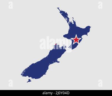 New Zealand Flag Map. Map of New Zealand with the Kiwi country banner. Vector Illustration. Stock Vector