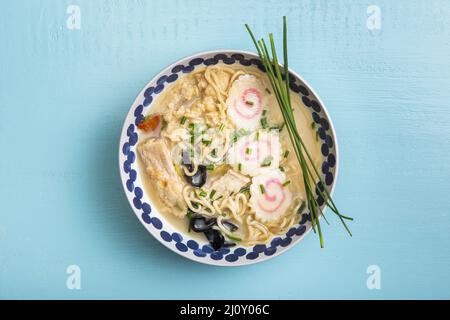 Flat lay ramen soup bowl. High quality photo Stock Photo