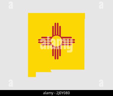 New Mexico Map Flag. Map of NM, USA with the state flag. United States, America, American, United States of America, US State Banner. Vector illustrat Stock Vector
