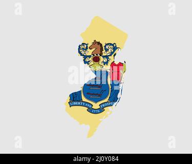 New Jersey Map Flag. Map of NJ, USA with the state flag. United States, America, American, United States of America, US State Banner. Vector illustrat Stock Vector