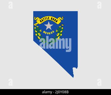 Nevada Map Flag. Map of NV, USA with the state flag. United States, America, American, United States of America, US State Banner. Vector illustration. Stock Vector