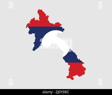Laos Map Flag. Map of Lao People's Democratic Republic with the Laotian country banner. Vector Illustration. Stock Vector