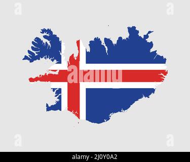 Iceland Map Flag. Map of Iceland with the Icelandic country banner. Vector Illustration. Stock Vector