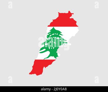 Lebanon Map Flag. Map of the Lebanese Republic with the Lebanese country banner. Vector Illustration. Stock Vector