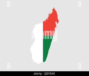 Madagascar Map Flag. Map of the Republic of Madagascar with the Malagasy country banner. Vector Illustration. Stock Vector