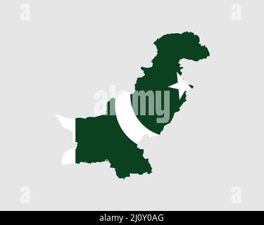 Pakistan Flag Map. Map of the Islamic Republic of Pakistan with the Pakistani country banner. Vector Illustration. Stock Vector