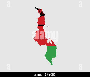 Malawi Map Flag. Map of the Republic of Malawi with the Malawian country banner. Vector Illustration. Stock Vector