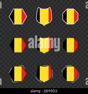 National symbols of Belgium on a dark transparent background, vector flags of Belgium. Vector illustration. Stock Vector