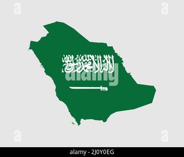 Saudi Arabia Flag Map. Map of the Kingdom of Saudi Arabia with the Saudi country banner. Vector Illustration. Stock Vector