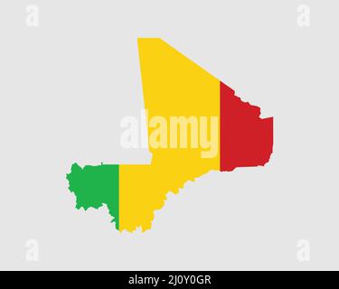 Mali Map Flag. Map of the Republic of Mali with the Malian country banner. Vector Illustration. Stock Vector