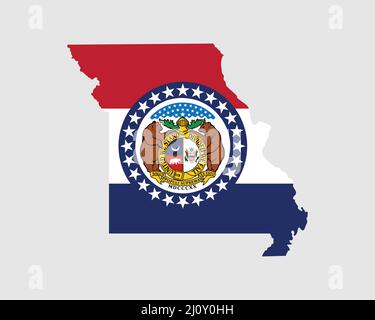 Missouri Map Flag. Map of MO, USA with the state flag. United States, America, American, United States of America, US State Banner. Vector illustratio Stock Vector