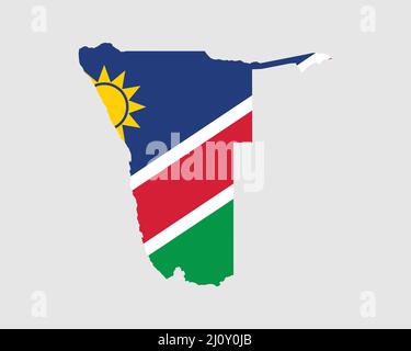 Namibia Flag Map. Map of the Republic of Namibia with the Namibian country banner. Vector Illustration. Stock Vector