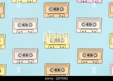 Arrangement cassette tape blue. High quality photo Stock Photo