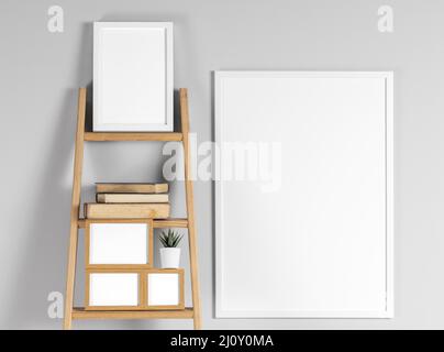 Mock up frames shelf. High quality photo Stock Photo