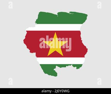 Suriname Flag Map. Map of the Republic of Suriname with the Surinamese country banner. Vector Illustration. Stock Vector