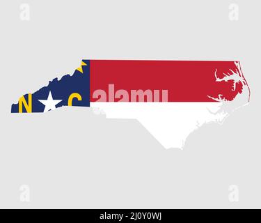 North Carolina Map Flag. Map of NC, USA with the state flag. United States, America, American, United States of America, US State Banner. Vector illus Stock Vector