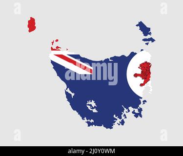 Tasmania Map Flag. Map of TAS, Australia with the state flag. Australian Island State. Vector illustration Banner. Stock Vector