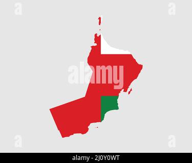 Oman Flag Map. Map of the Sultanate of Oman with the Omani country banner. Vector Illustration. Stock Vector