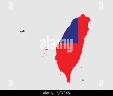 Taiwan Flag Map. Map of the Republic of China with the Taiwanese country banner. Vector Illustration. Stock Vector