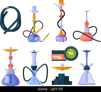 Hookah. Exotic arabic tobacco unhealthy hookah relaxing smoking garish vector colored pictures Stock Vector