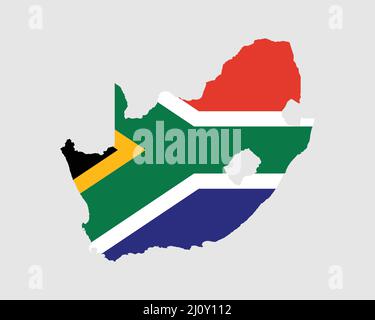 South Africa Flag Map. Map of the Republic of South Africa with the South African country banner. Vector Illustration. Stock Vector