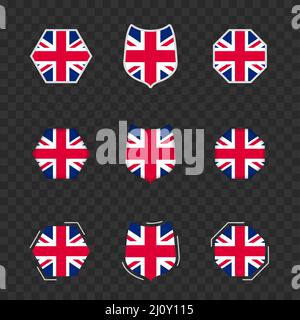 National symbols of United Kingdom on a dark transparent background, vector flags of United Kingdom. Vector illustration. Stock Vector