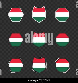National symbols of Hungary on a dark transparent background, vector flags of Hungary. Vector illustration. Stock Vector