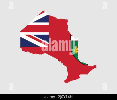 Ontario Map Flag. Map of ON, Canada with the flag. Canadian province. Vector illustration Banner. Stock Vector