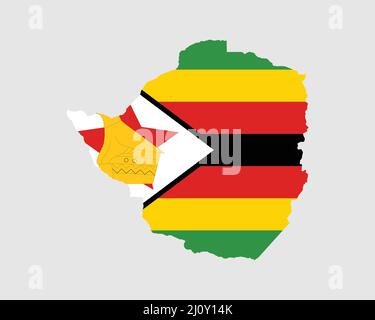 Zimbabwe Flag Map. Map of the Republic of Zimbabwe with the Zimbabwean country banner. Vector Illustration. Stock Vector