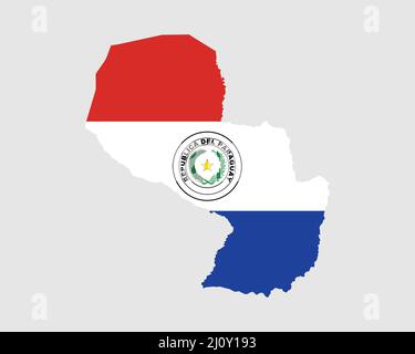 Paraguay Flag Map. Map of the Republic of Paraguay with the Paraguayan country banner. Vector Illustration. Stock Vector