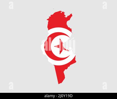 Tunisia Flag Map. Map of the Republic of Tunisia with the Tunisian country banner. Vector Illustration. Stock Vector