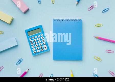 Blank notepad calculator top view. High quality photo Stock Photo