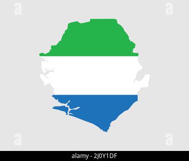 Sierra Leone Flag Map. Map of the Republic of Sierra Leone with the Sierra Leonean country banner. Vector Illustration. Stock Vector