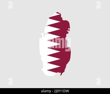 Qatar Flag Map. Map of the State of Qatar with the Qatari country banner. Vector Illustration. Stock Vector
