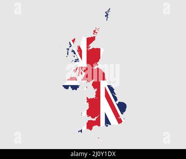 United Kingdom Flag Map. Map of the United Kingdom of Great Britain and Northern Ireland with the British country banner. Vector Illustration. Stock Vector