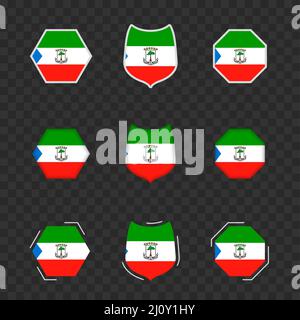 National symbols of Equatorial Guinea on a dark transparent background, vector flags of Equatorial Guinea. Vector illustration. Stock Vector