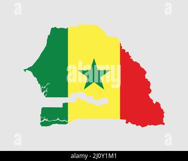 Senegal Flag Map. Map of the Republic of Senegal with the Senegalese country banner. Vector Illustration. Stock Vector