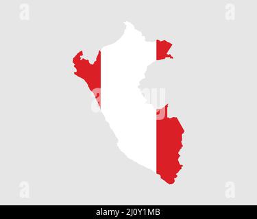 Peru Flag Map. Map of the Republic of Peru with the Peruvian country banner. Vector Illustration. Stock Vector