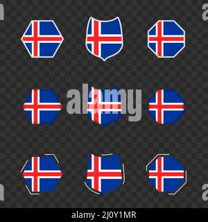 National symbols of Iceland on a dark transparent background, vector flags of Iceland. Vector illustration. Stock Vector