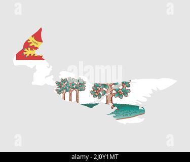 Prince Edward Island Map Flag. Map of PE, Canada with flag. Canadian province. Vector illustration Banner. Stock Vector