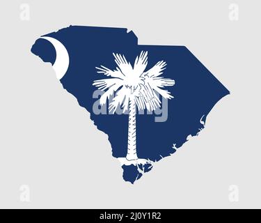 South Carolina Map Flag. Map of SC, USA with the state flag. United States, America, American, United States of America, US State Banner. Vector illus Stock Vector